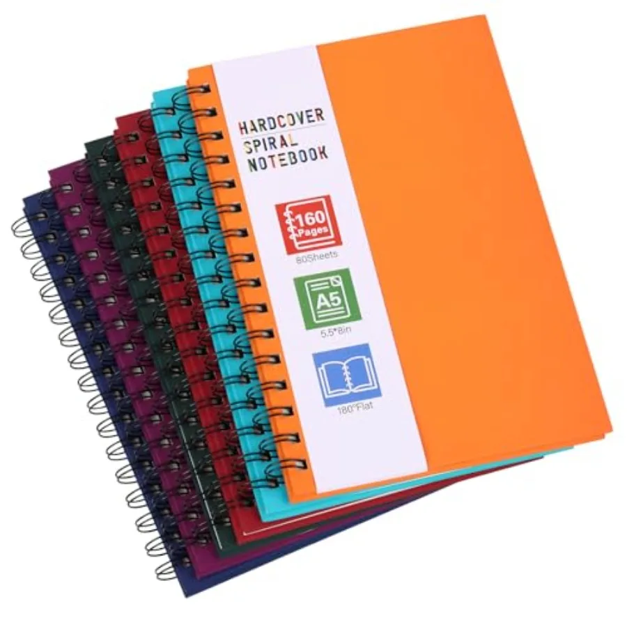 

6pcs Hardcover Spiral Notebook for Work, A5 Spiral Notebooks, 160 Pages 5.5x8.5in Small Journal for School and Gifts, Assorted