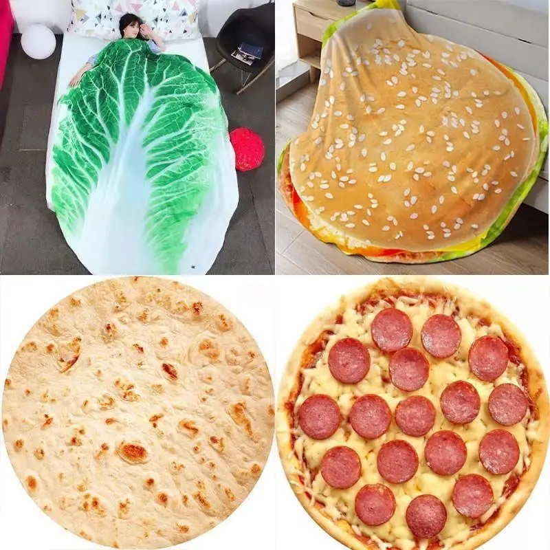 Funny Food Simulated Double-Sided Flannel Blanket For Office Or Bedroom Living Room Sofa Shower Soft Thin Blanket Gift