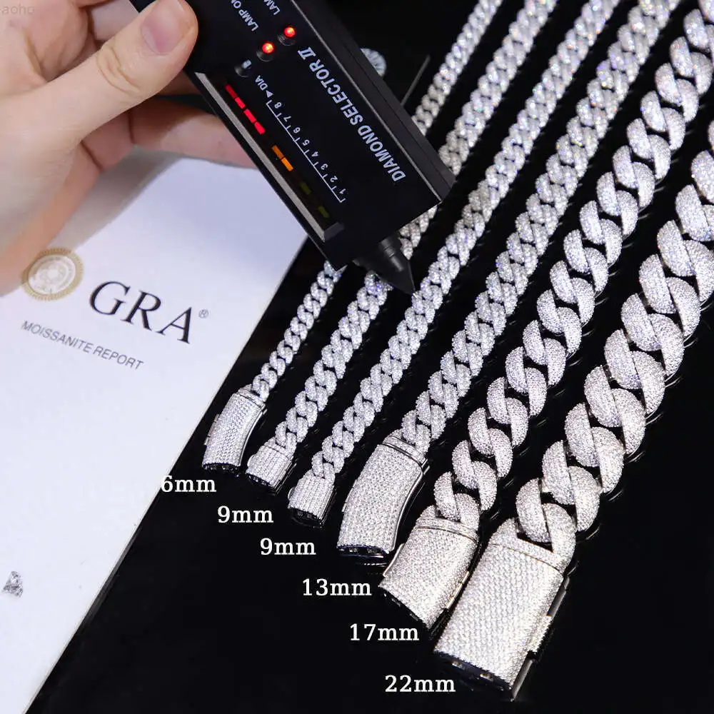 Yu Ying 2rows Diamond Necklace Bracelet 6mm 9mm 13mm S925 Silver Iced Out Vvs Moissanite Diamond Link Chain with Gra Certificate