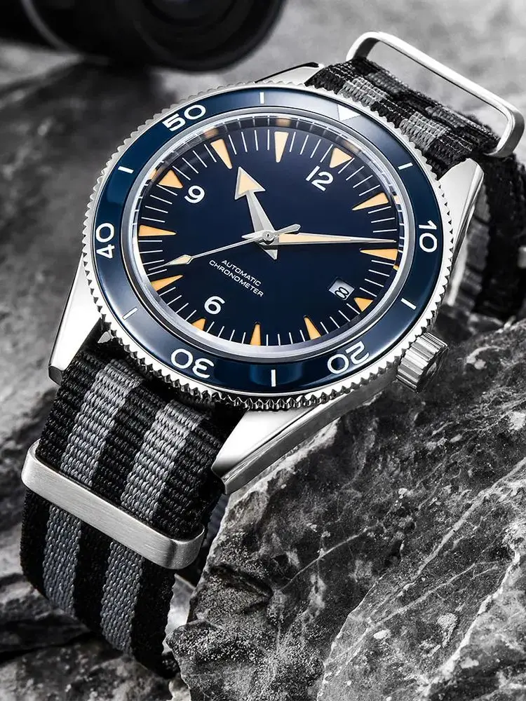 41 mm Saphirglas, 100 m wasserdicht, japanische automatische leuchtende Herrenuhr, Nylonarmband