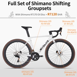 SAVA R08-7120 Full Carbon Fiber Road Bike 24 Speed with SHIMAN0 105 R7120 Kit 2*12 24 Speed Road Bike Race Bike