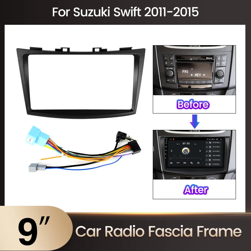 9inch 2din Car Radio Fascia Frame Adaptor For Suzuki SWIFT 2010-2016 Multimedia DVD Player Stereo Power Cord Dash Panel Trim Kit