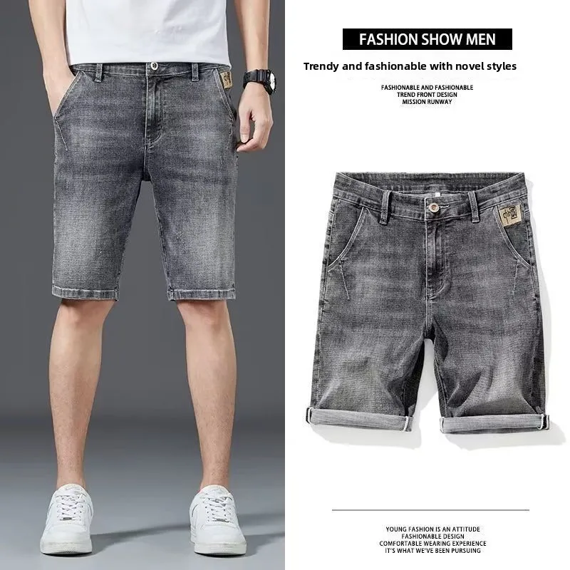 

Men's Summer Thin Loose Jeans orts Trendy Five-Point Mid-Pants Korean Sle 5-Point Pants Casual Straight Leg Jeans