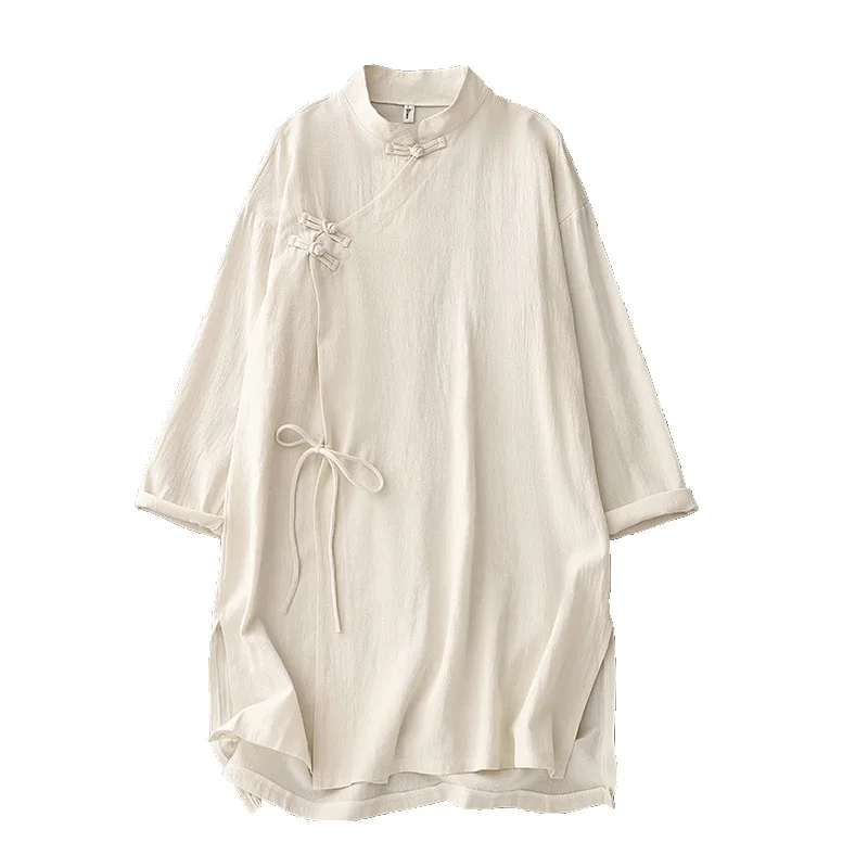 2025 Retro Chinese Style Cotton and Linen Top Button Tea Zen Clothes Layman Meditation Tang Clothing Women