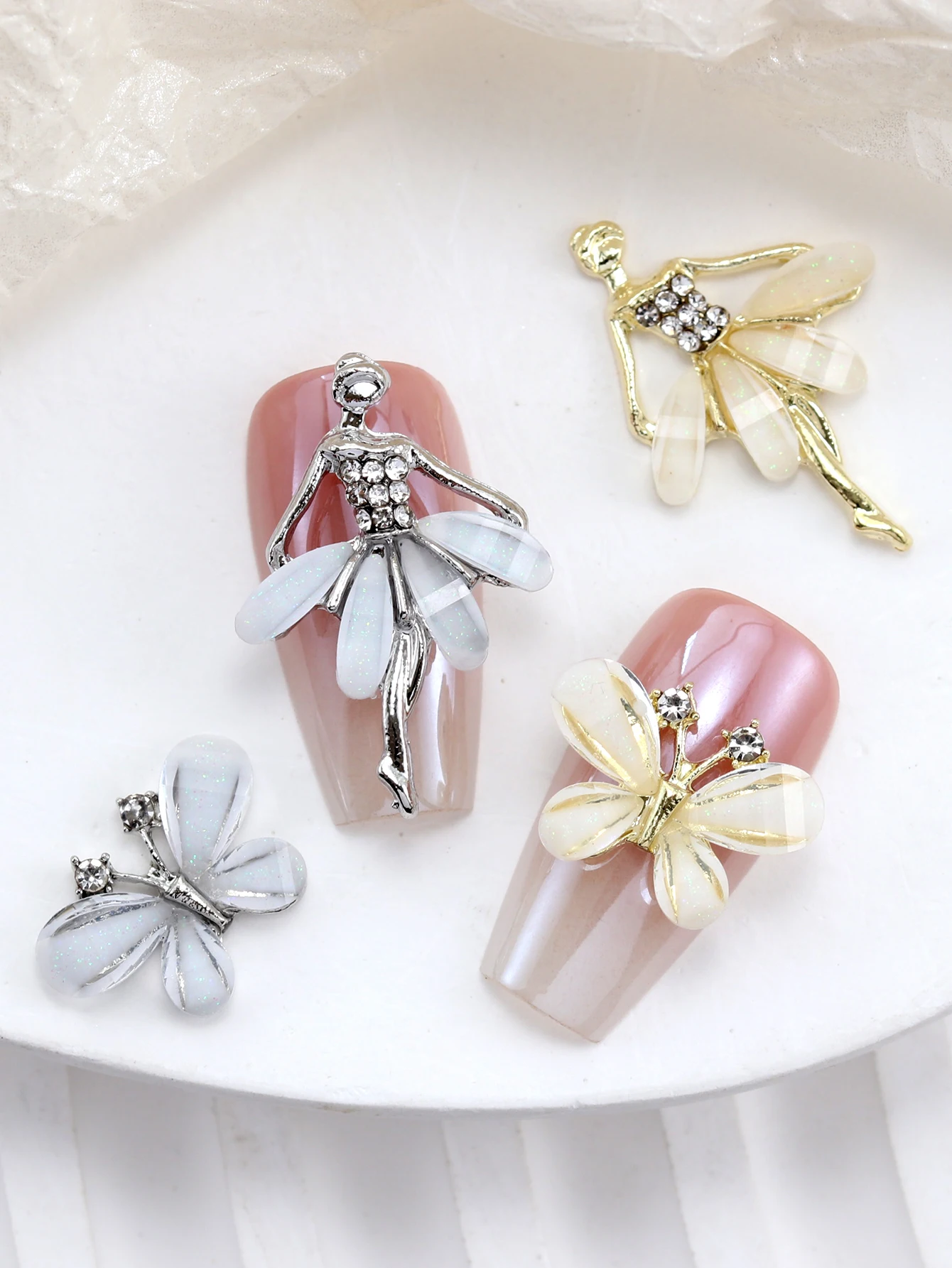 10pcs Nail Art Nail Charm Nail Accessories Y2K Wind Butterfly, Ballet Dancer Shining Nail Gem DIY Nail Shop, Nail Technician