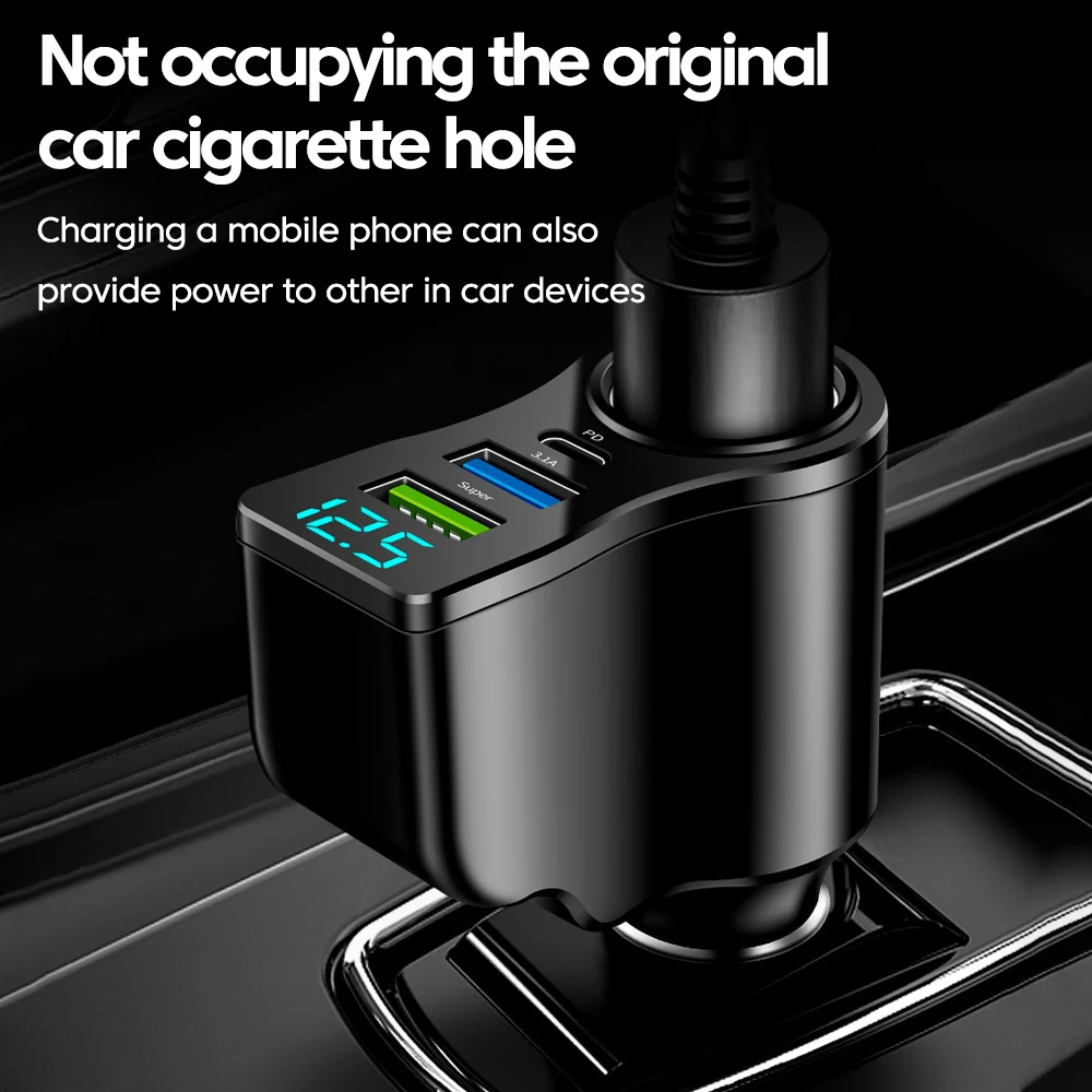 Elough Digital 66W Car Charger 4 in 1 Conversion Multifunctional Dual USB Mobile Phone Charger