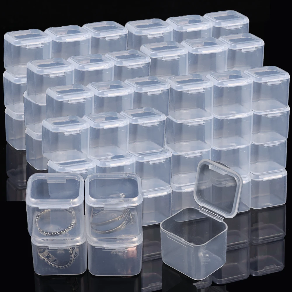 Caja transparente de 5-20 piezas para almacenamiento de cuentas, contenedor cuadrado de plástico para joyería, embalaje para Nail Art, organizador