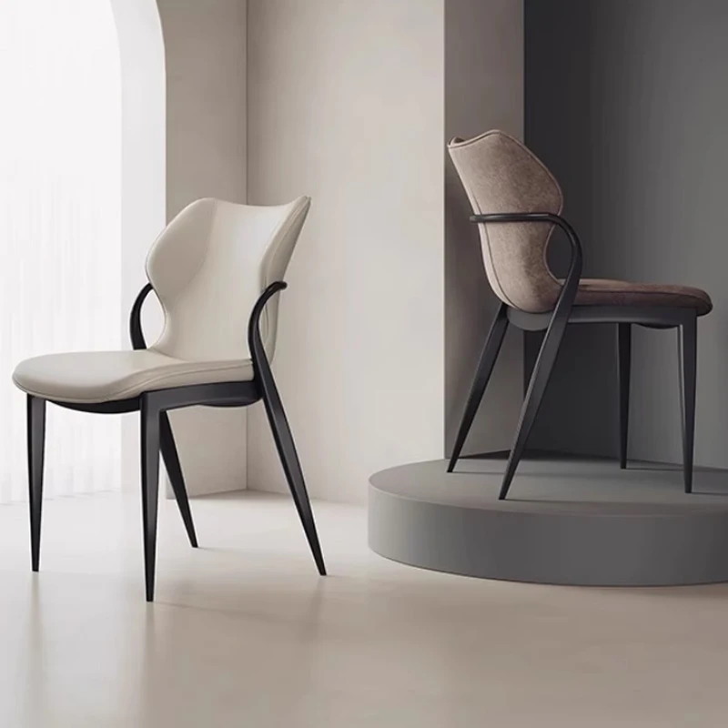 

Modern Simple Home Back Chair Lightweight Luxury Simple Carbon Steel Foot Leather Dining Chair