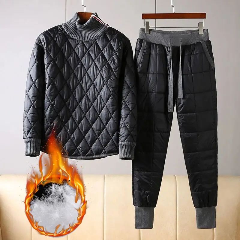 Windbreak Down Baumwolle Trainings anzug 2 Stück Set Winter warm lässig Roll kragen pullover Conjuntos verdicken Harem Jogger Hosen Outfit