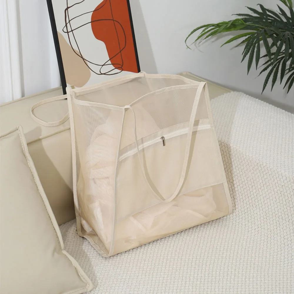 

New Mesh Shoulder Bag Hollow Transparent Makeup Storage Bag Multifunctional Large Capacity Beach Bags Women