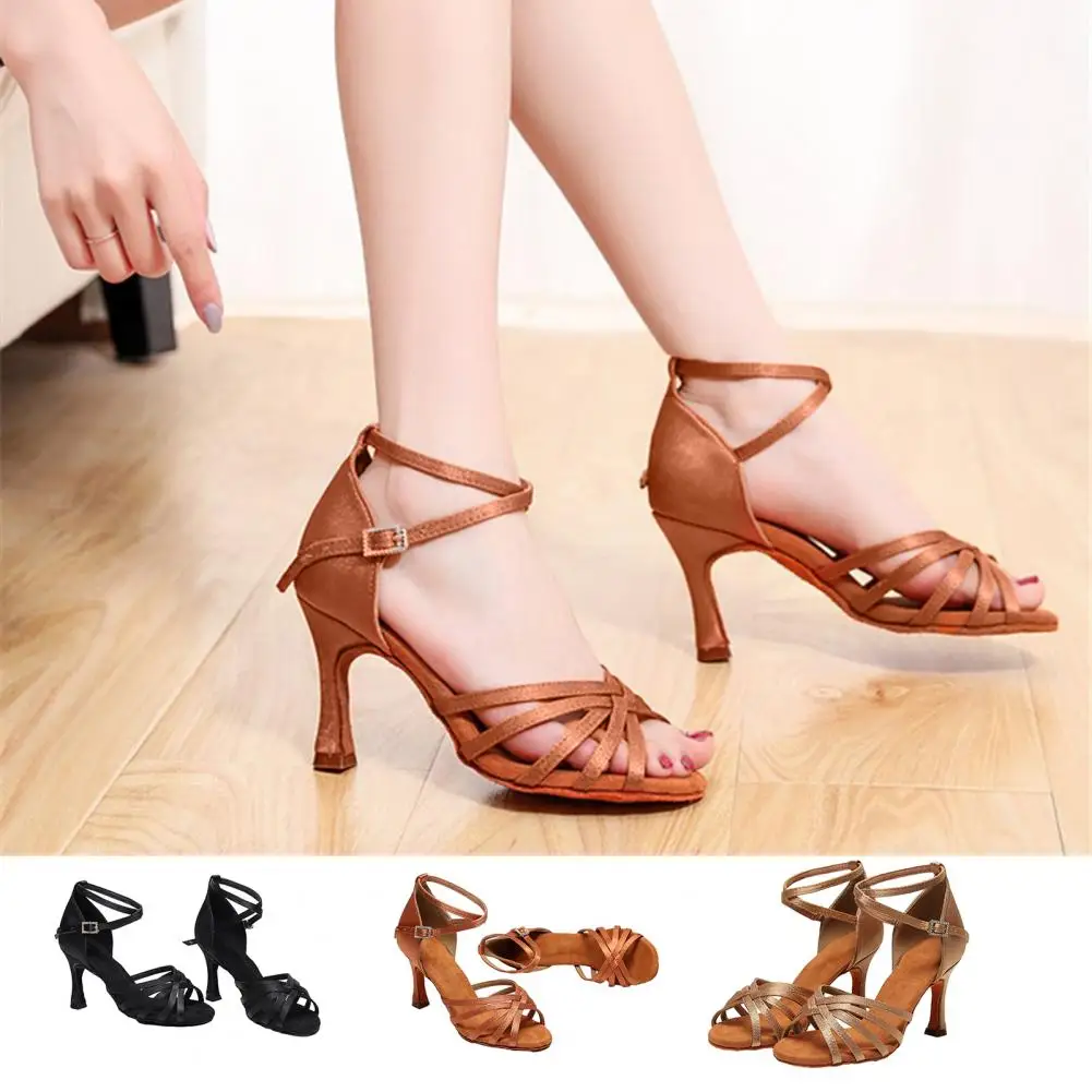 

1 Pair Dancing Shoes Rhinestone High Heels Imitation Suede Insole Stage Performance Open Toe Women Latin Dance Shoes Dance Wear