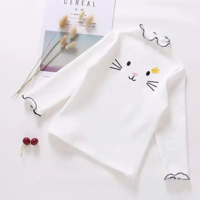 Girls Long Sleeved T Shirt Kids Cartoon Top Tees 2024 Spring Autumn Cotton Blouse 2 To 8 Years Children\'s Undershirt Clothing