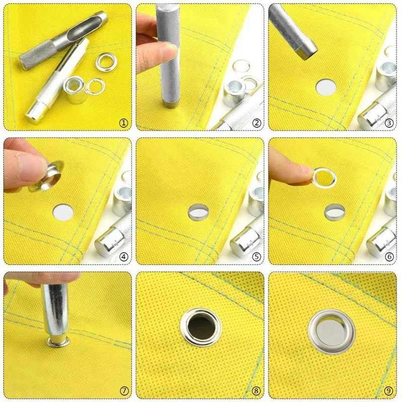 Kit alat Grommet 12Mm, 100 set Kit lubang tali Grommet, Kit perbaikan terpal, untuk tas sepatu kulit tirai kain