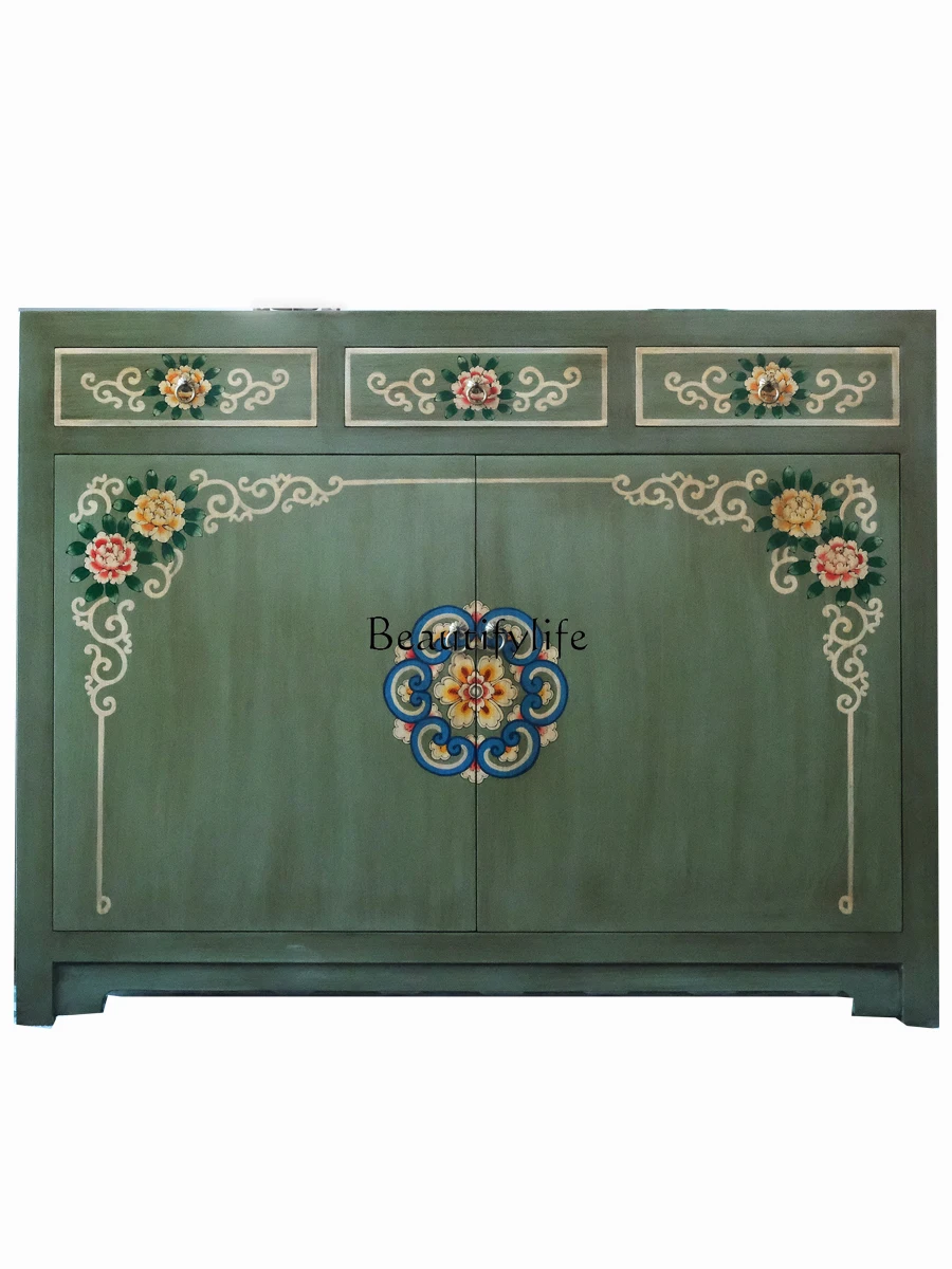 

New Chinese painted retro double door three pumping shoe cabinet entrance decorative cabinet