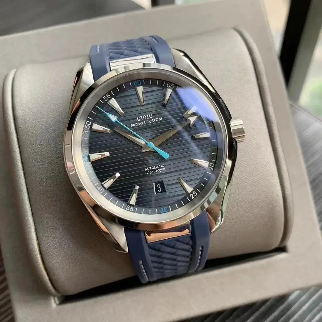 Luxury New Automatic Watch for Men Mechanical Watches Stainless Steel Blue Black Rubber Strap White Dial Fashion