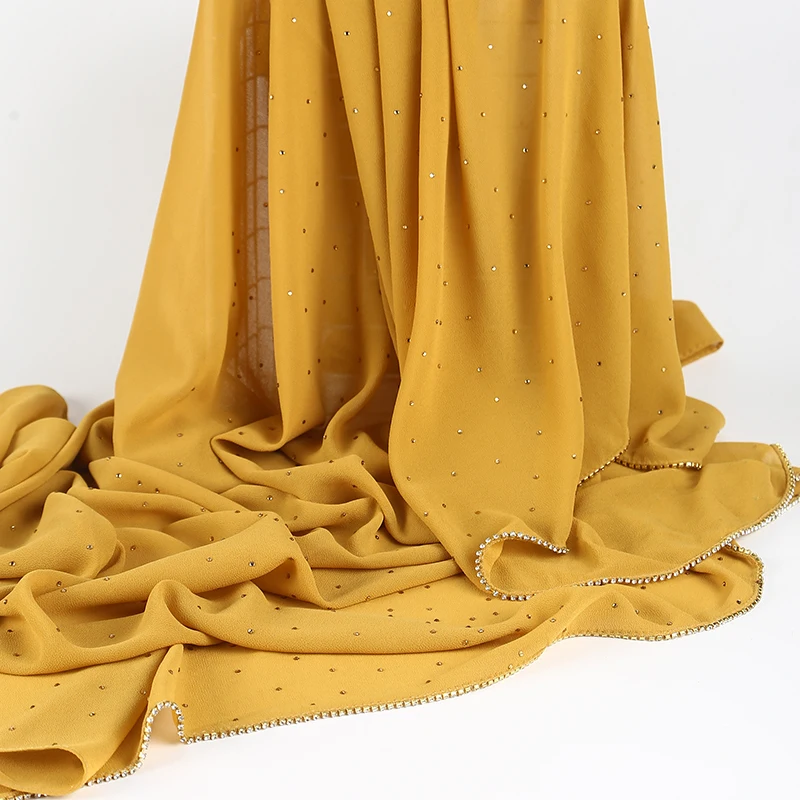 Bescheidener Muslimischer Chiffon-Hijab mit Strass und Goldreißverschluss, Islamischer Kopfschmuck für Frauen, Party, Hochzeit, Ramadan, Eid – Detail 6