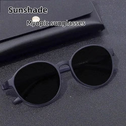 Ultralight TR-90 Round Fashion Frame Prescription Sunglasses Men Woman Polarized Driving Anti-Glare Diopter Myopia 0 -0.75 To -6