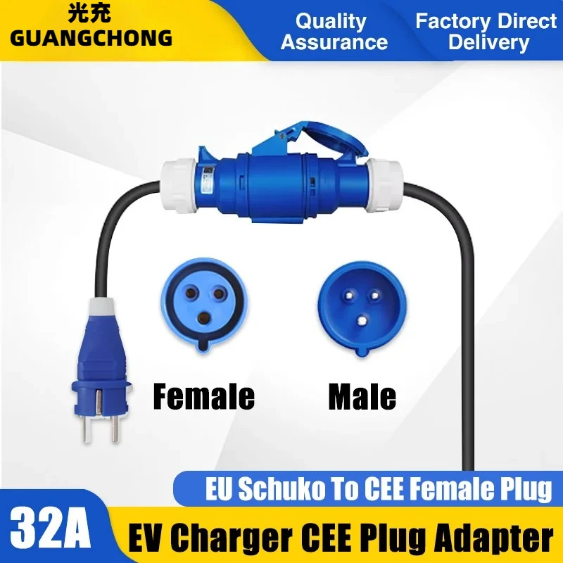 Cargador EV enchufe hembra CEE 32A adaptador monofásico 7KW EU Schuko 16A enchufe macho CEE conector trifásico para carga de vehículos eléctricos