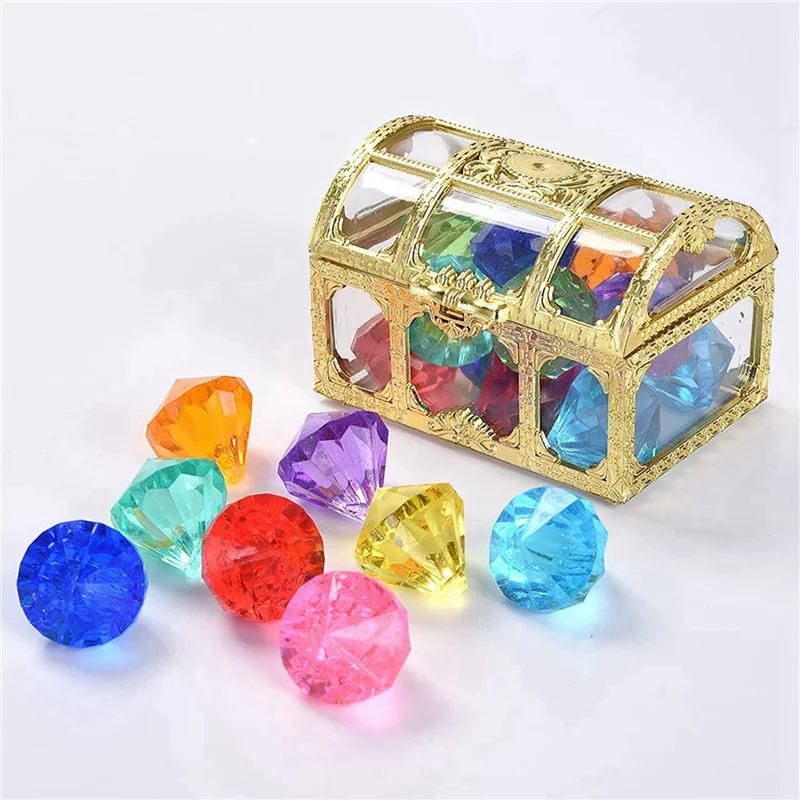 YSUN-24Pcs Diving Gem Pool Include Colorful Diamonds Set Dive Treasure Chest Underwater Swimming Gem Pirate Box