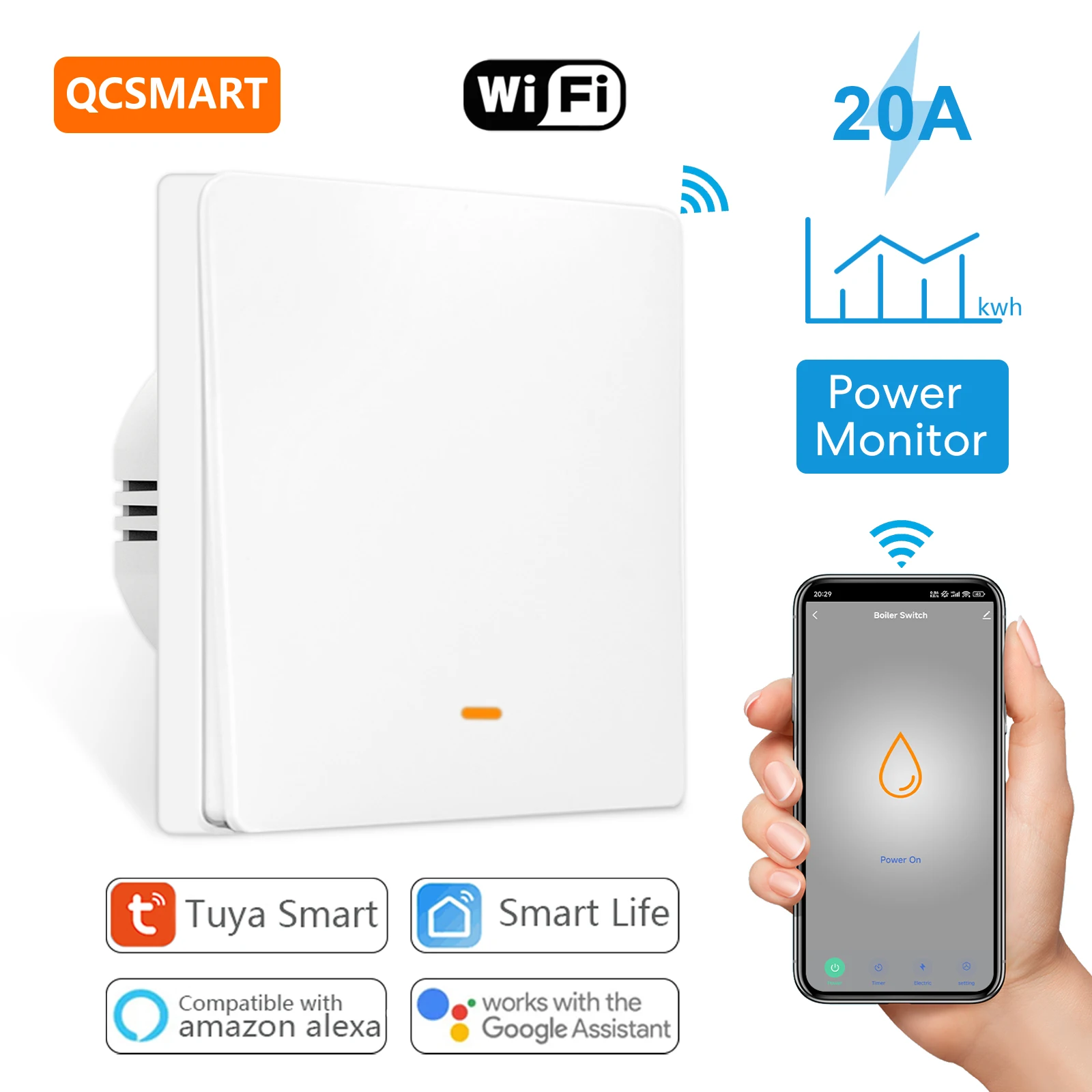 Tuya Smart Life 20A Wireless Switch For Light Fan Boiler Water Heater Work with Google Assistant Alexa