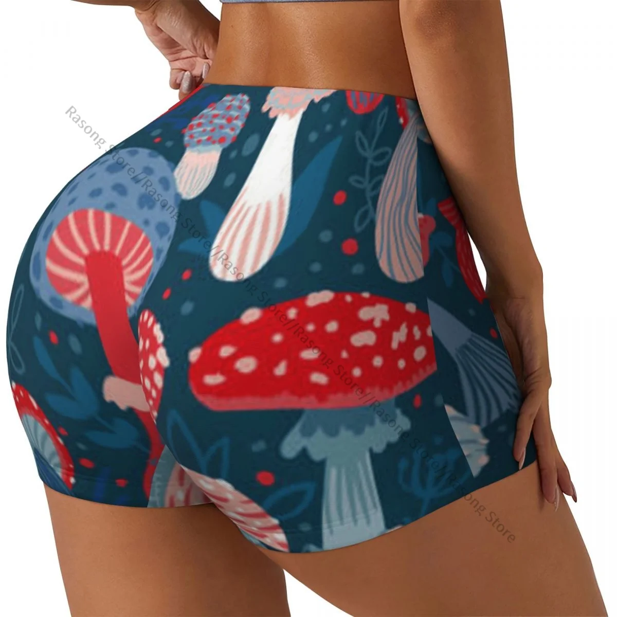 

Короткие эластичные шорты для бега с эффектом пуш-ап, спортивные шорты с грибами, женская одежда для спортзала