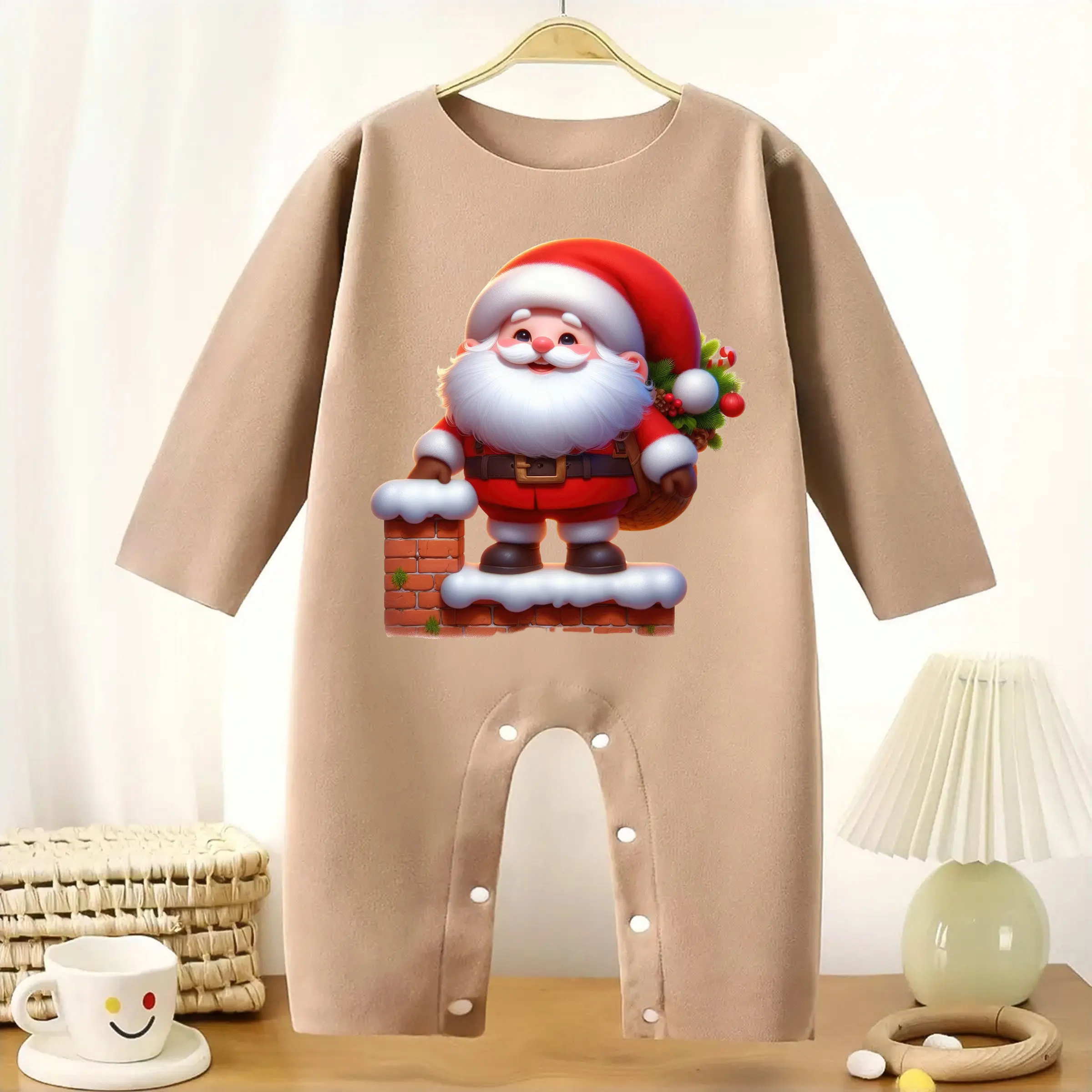 MINISO Santa Claus First Christmas Baby Thickened Jumpsuit Infant Longsleeve Creeper Keep Warm for Height 60-90CM Baby Cloth