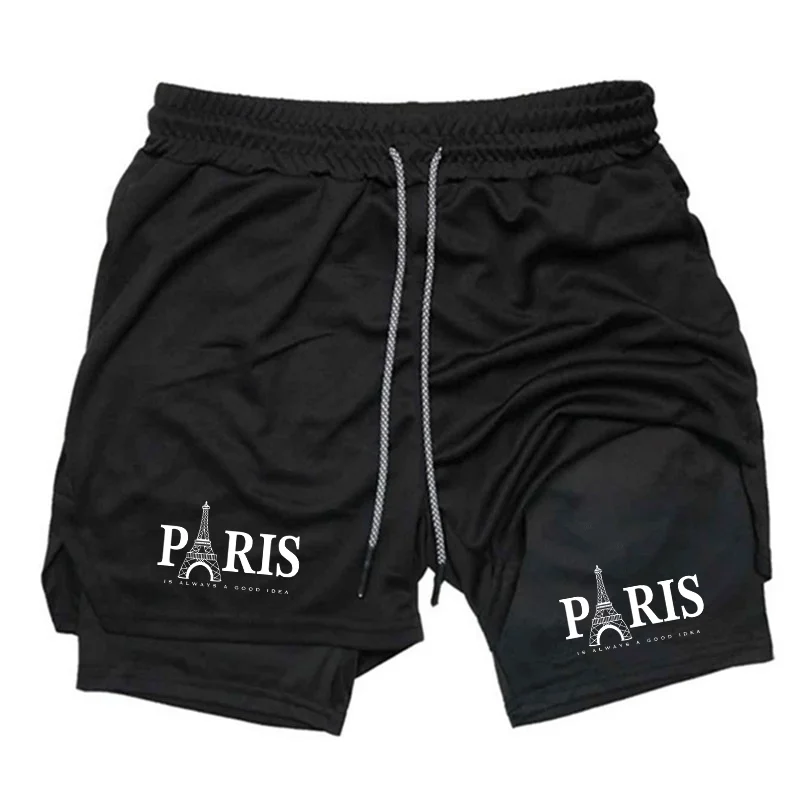 Men 2-In-1 Double-Deck Boxing Running Short Sportswear Running Gym Fitness Training Jogging Bottoms Comfortable Elastic Clothing