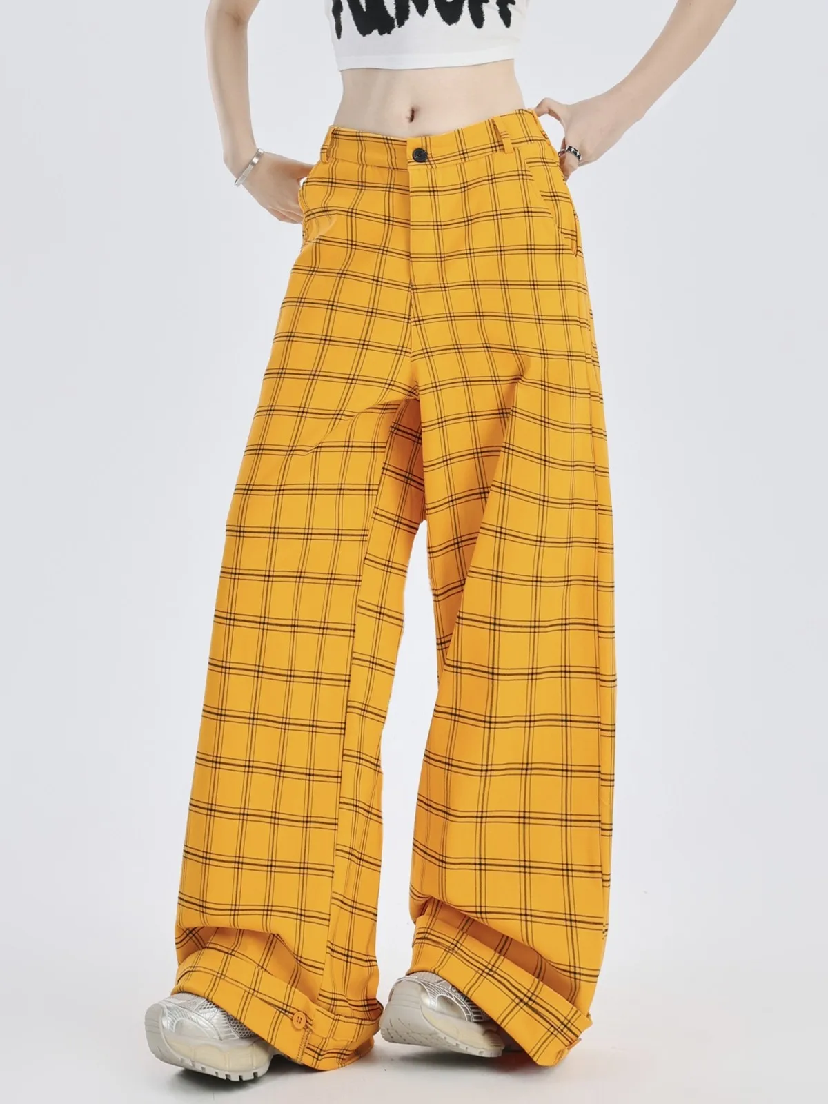 

ZHISILAO Plaid High Waist Wide Leg Pants Women Casual Y2K Lattice Loose Floor Length Trousers Summer 2024