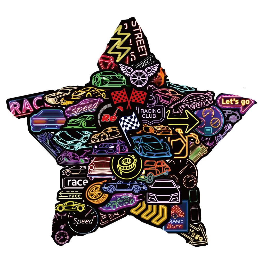 50PCS Neon Racing Kreative Graffiti Aufkleber Scrapbooking Collage Material Telefon Gitarre Skateboard Fahrrad Wand Dekoration