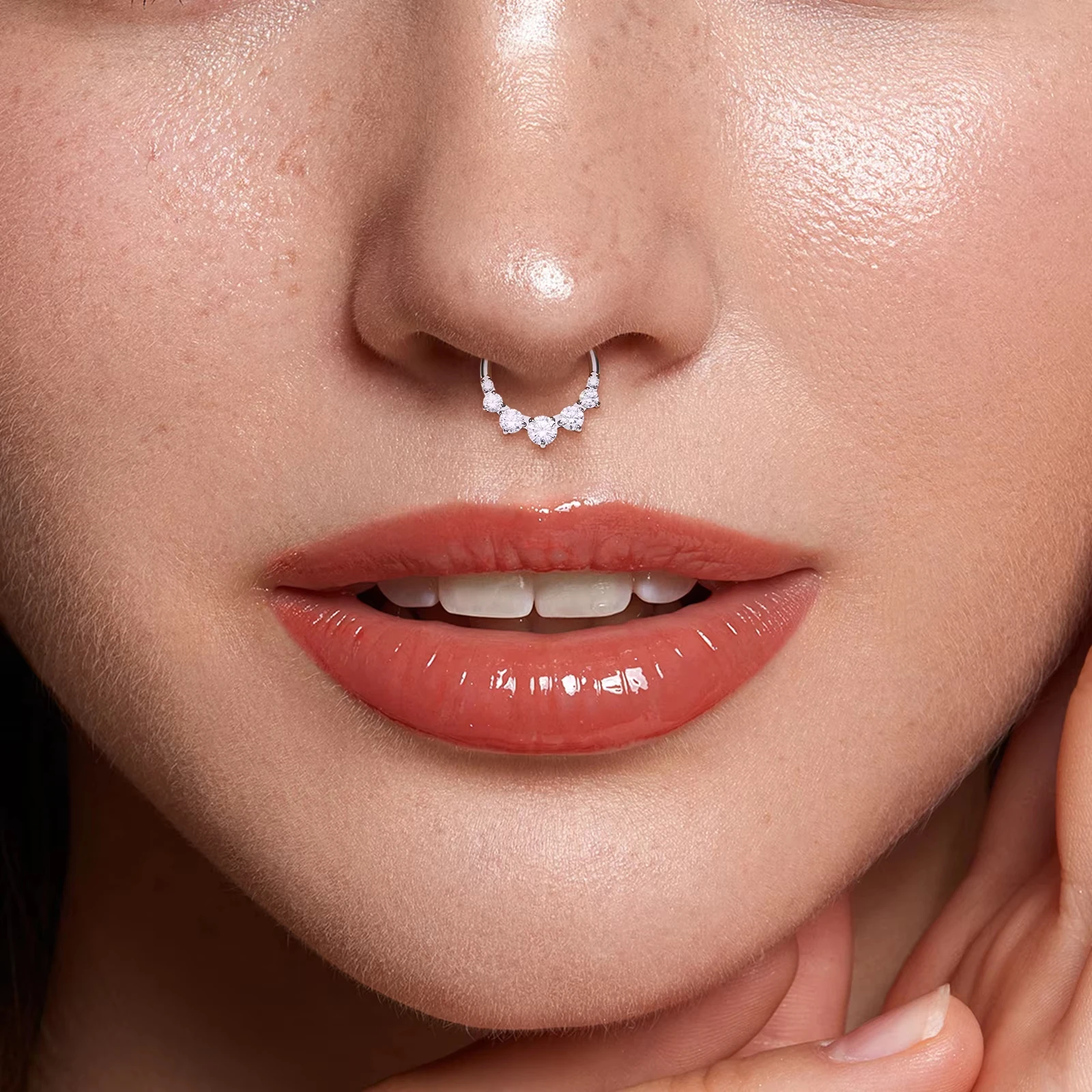 G23 Titanium Septum Clicker Ring Multi CZ Zircon Hinged Segment Nose Hoop Cartilage Helix Tragus Body Piercing Jewelry 16G
