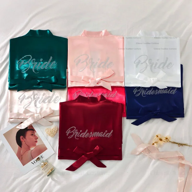 2025 New Wedding Party Bride Robe Ice Silk Bridesmaid Robe Dressing Gown Women Bathrobe Nightgown Loose Kimono Intimate Lingerie