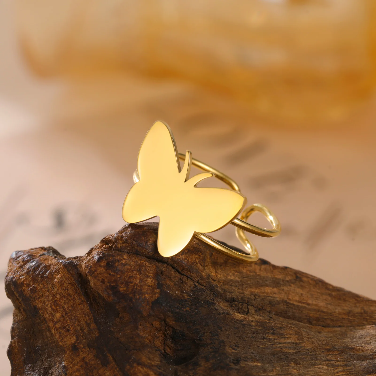 COOLTIME Schmetterling Offenen Frauen Ring Edelstahl Mode Einstellbare Finger Ring Schmuck Zubehör Großhandel Neue – Detail 3