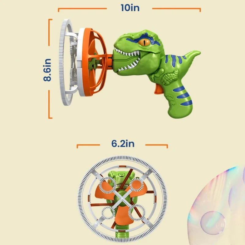 Handheld Dinosaur Bubble Gun Kids Toy Automatic Bubble Machine Electric Fans Bubble in Bubble Blowing Tuba Gun Toys Summer Gift