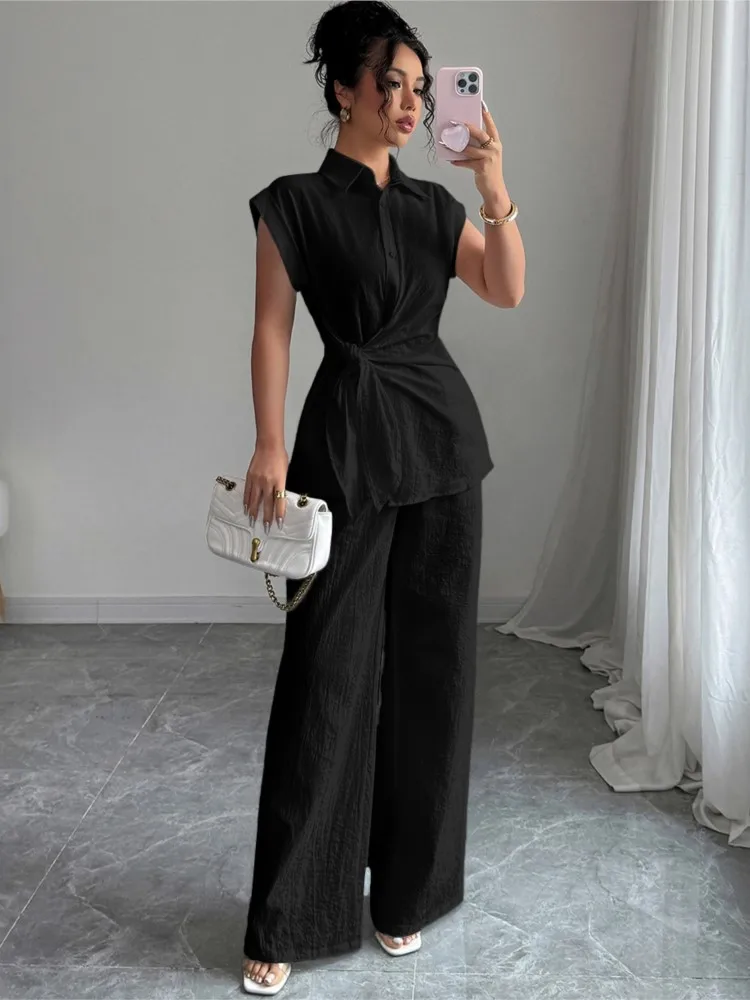 

Женская одежда, жилет с короткими рукавами, брючный костюм, повседневный комплект из 2 предметов для женщин, длинные брюки, темперамент, однотонный цвет