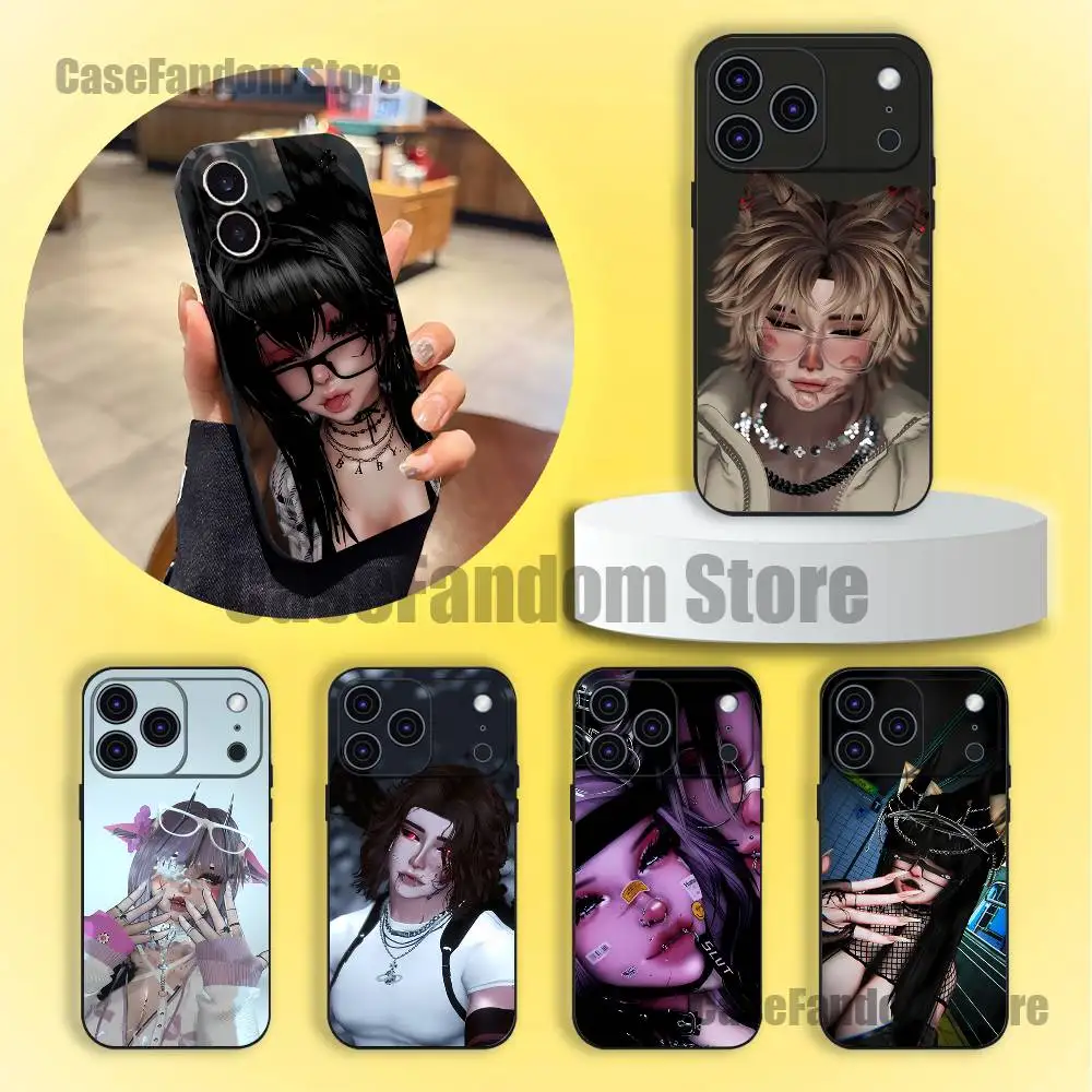 

Game V-VR-CHATs Anime Black Soft Cover Phone Case For iPhone 17,16,15,14,13,12,11,Pro,Max,Plus