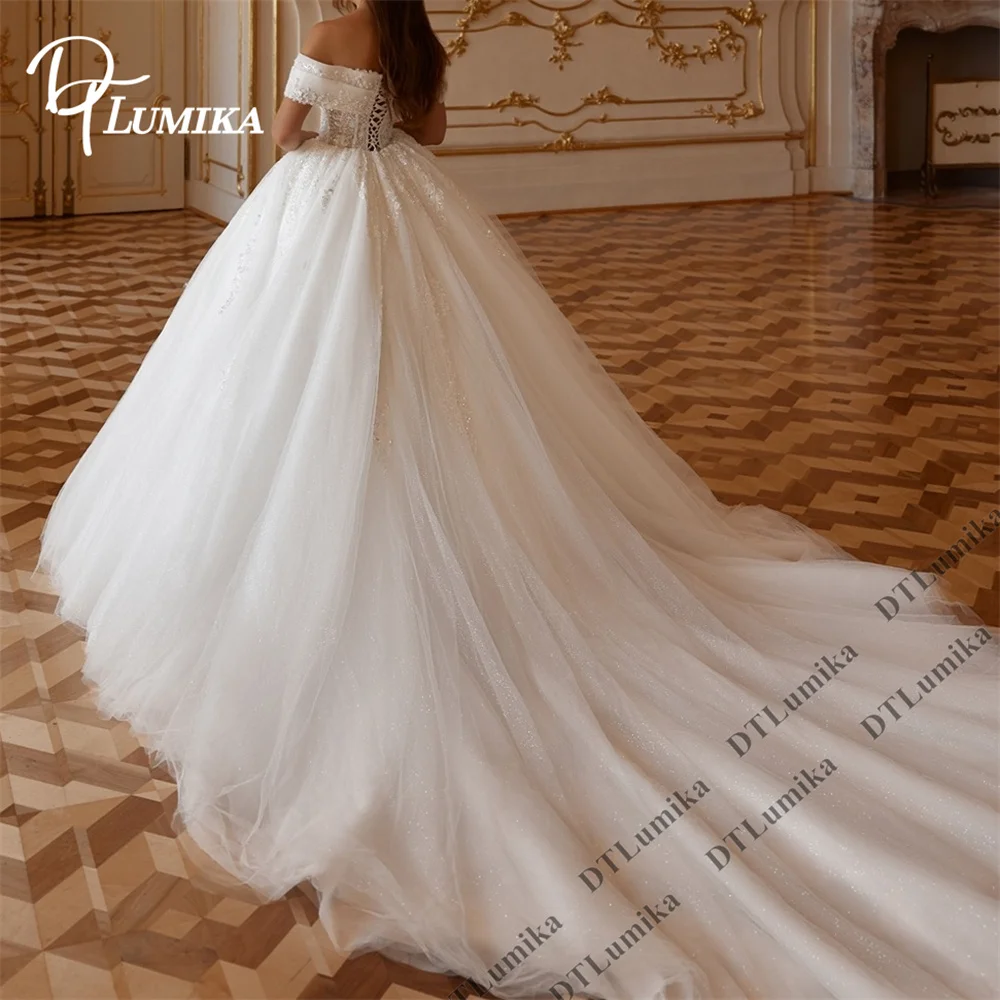 DTLumika Affordable Luxury Wedding Dress for Women, Made-to-Order Lace Ball Gown Bride Dress with Off the Shoulder Sleeves