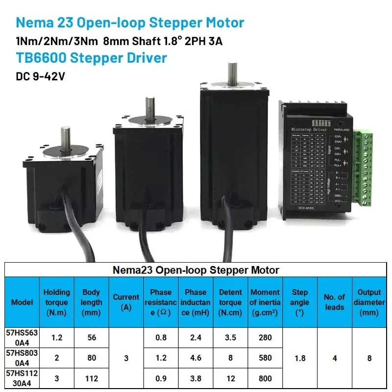 YunDuan Nema23 Open Loop Stepper Motor Driver Kit 1.2Nm 2Nm 3NM 2 Phase 3A 57 Motor Kit TB6600 for CNC Engraving Milling Machine