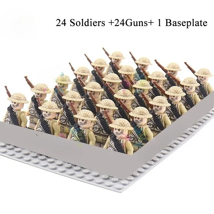 24-teiliges Armeesoldaten-Bausteinset mit Mini-Puppen und Untergrund, DIY-Kriegsszenen-Bausteine, Kinderspielzeug-Sammlung – Detail 11
