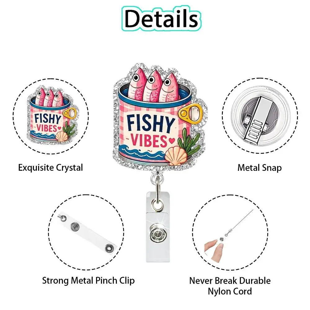 Glitter Acrylic Retractable ID Card Holder 360° Swivel Alligator Clip Nurse Badge Reel Retractable High-Transparent Acrylic