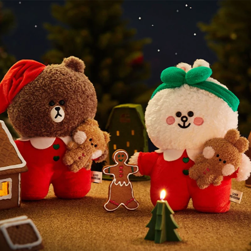 Line Friends Original Anime Brown Bear Cony Kawaii Plush Toys Cartoon Christmas Holiday Series Plushie Stuffed Throw Pillow Gift