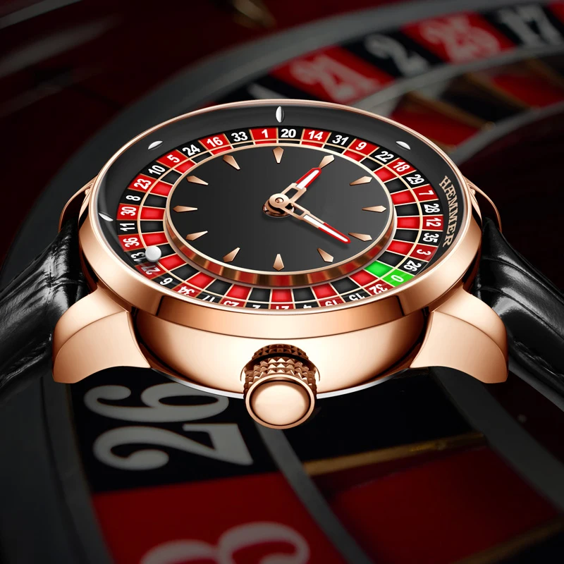 HAEMMER Design haut de gamme nouvelle montre mécanique NH35 cadran rotatif Las Vegas Roulette thème de bureau montre lumineuse en diamant pour hommes