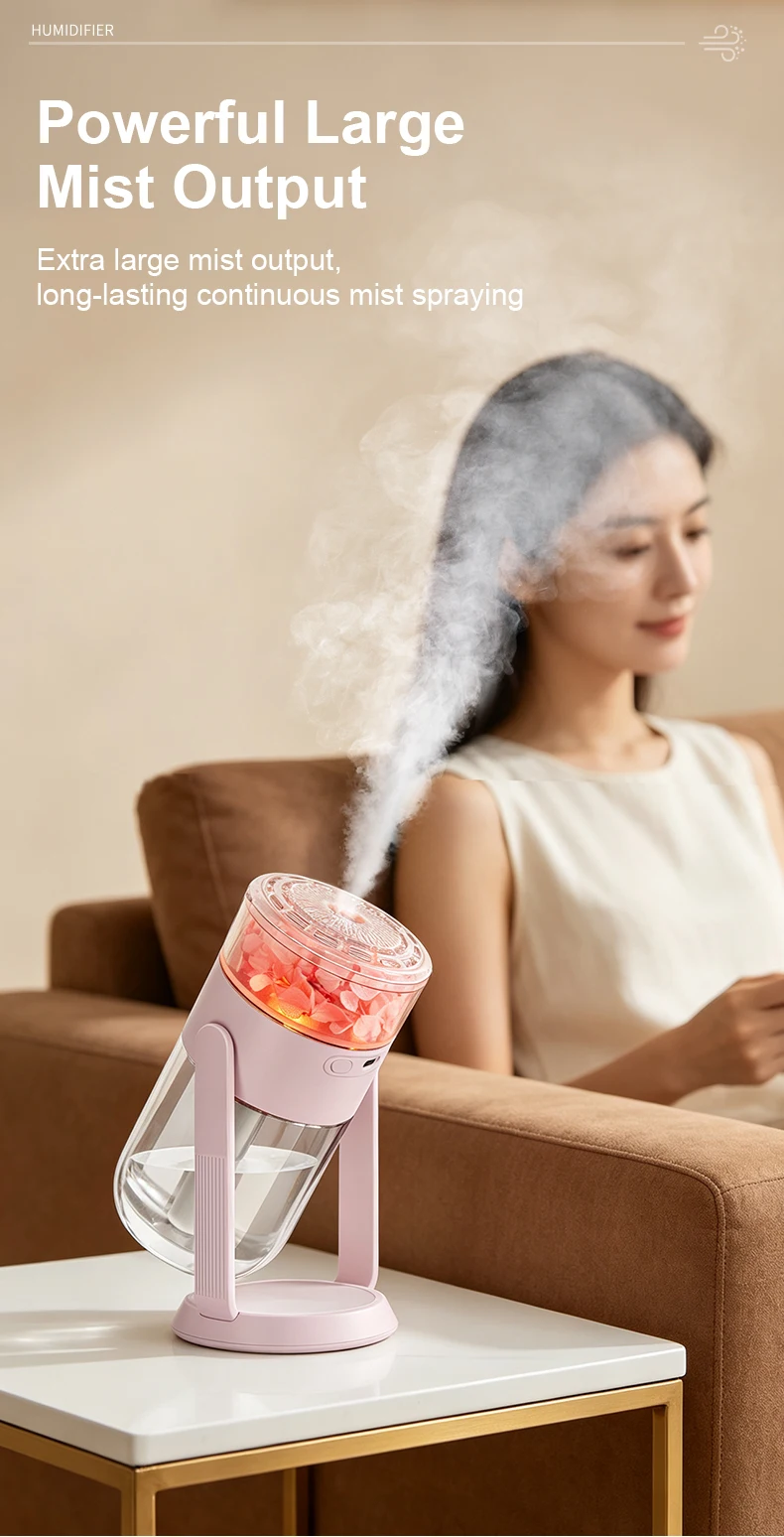 Luftbefeuchter mit konservierten Blumen, drehbarer Ständer, USB-C-Anschluss, RGB-Umgebungslicht, 2 Sprühmodi, leiser Luftbefeuchter, Geschenk für Auto und Zuhause. – Detail 13