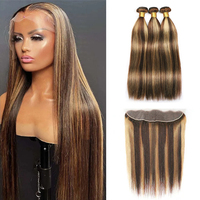 P4/27 Highlight Bundles With Closure Frontal 13x4 Straight Brazilian Human Hair Bundle With Frontal Ombre Blonde Hair Extensions