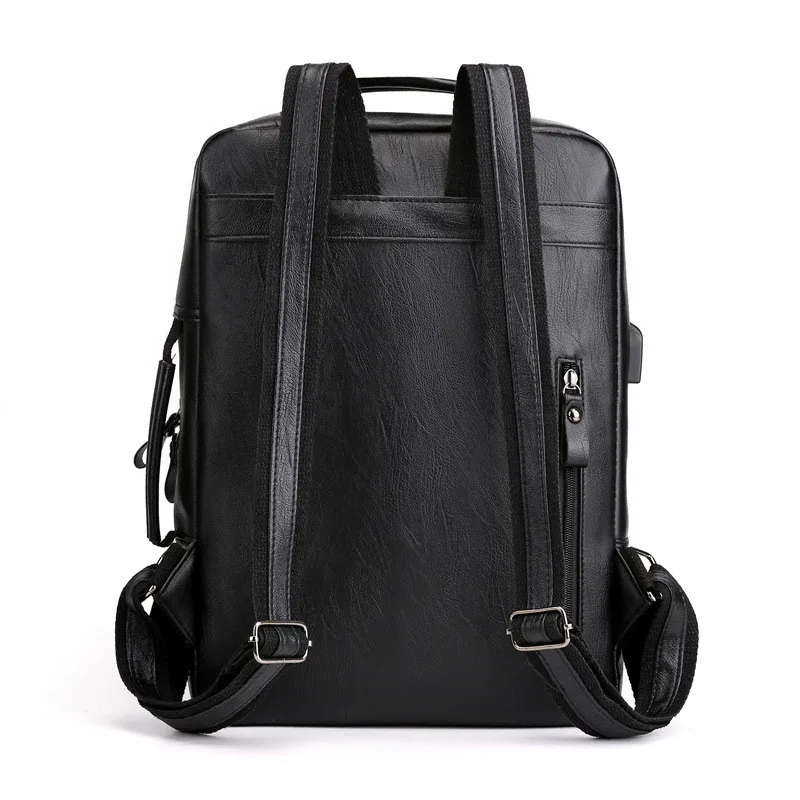 Business Backpacks For Men Waterproof PU Leather Laptop Bag Large Capacity USB Charging Rucksack Male Fashion Travel Bagpack sac