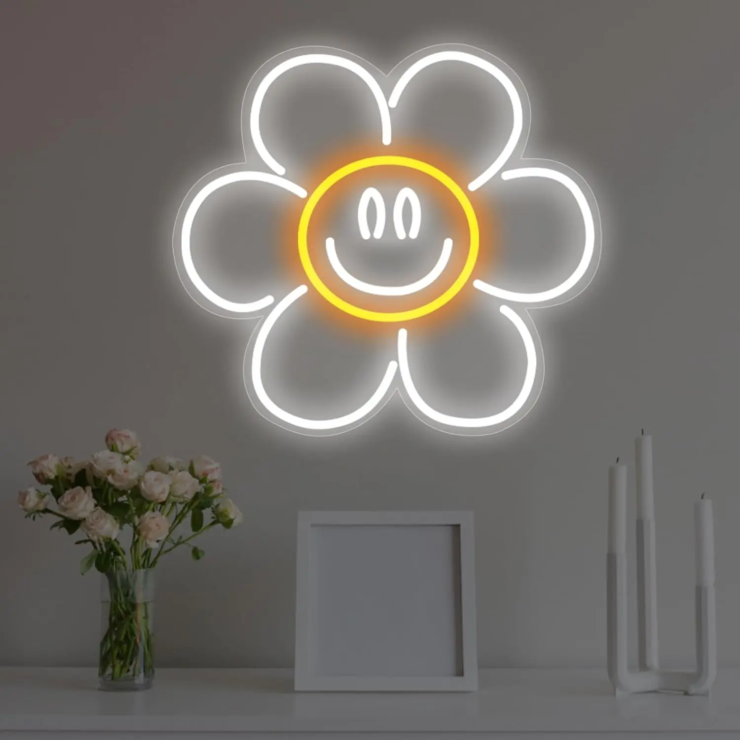 

Smile Face LED Neon Sign USB Dimmable Sunflower Minimalist Neon Light for Room Bar Party Christmas Wedding Home Decoration