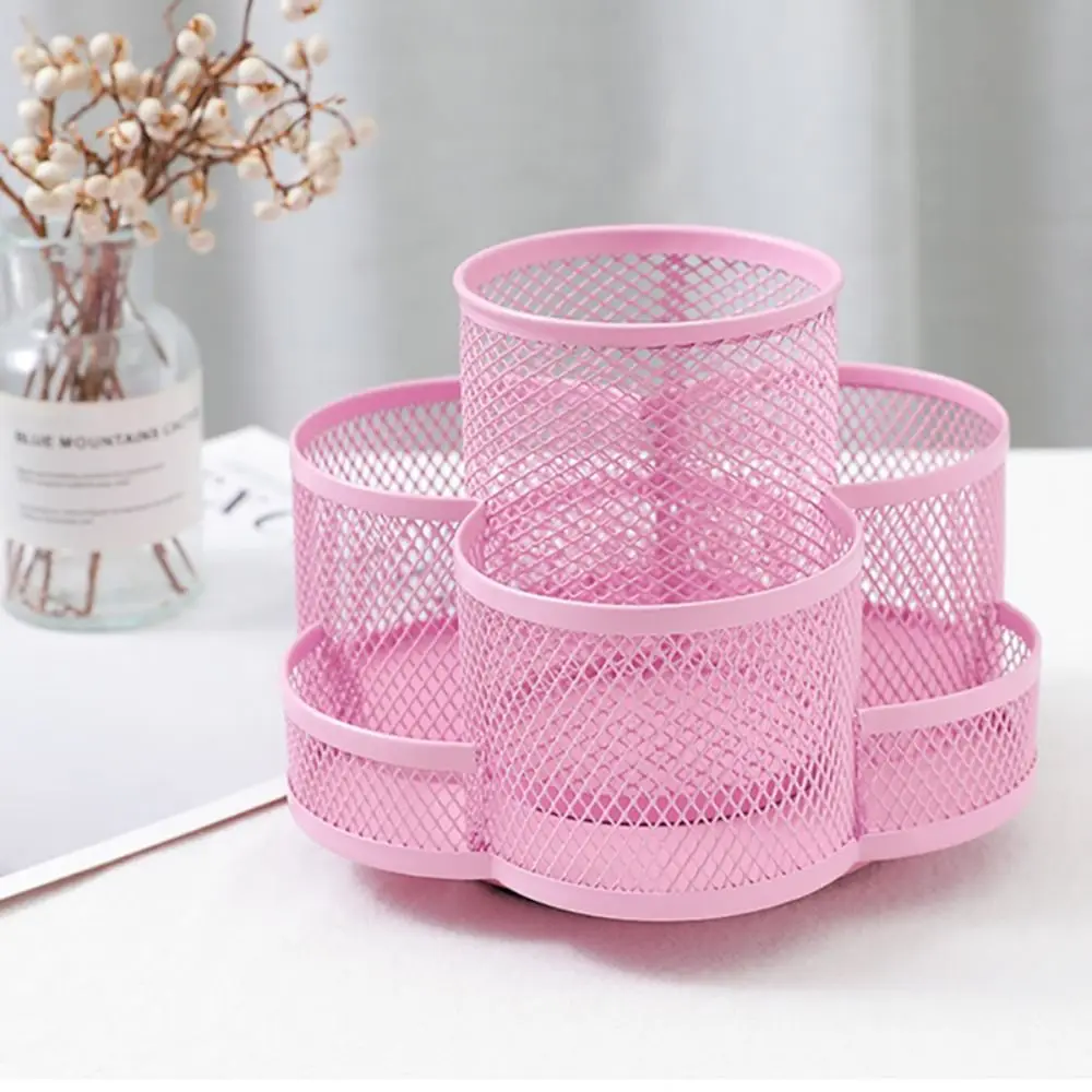 Creative 360 Degree Rotating Pen Holder Multi-Functional Metal Mesh 7 Compartments Pen Container Desk Stationery Organizer