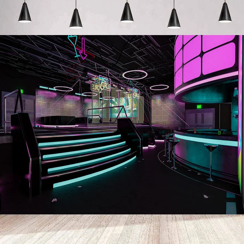 Futuristic Night Club Photography Backdrop Bright Bar Club Disco Dance Hall Dance Floor Disco Nightclub Party Background Wall