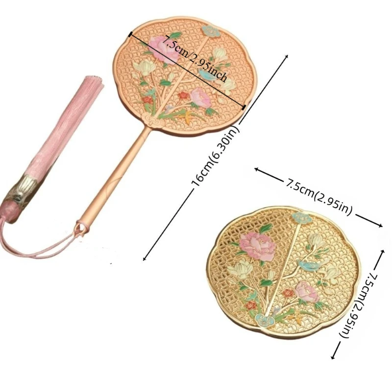Retro Vintage Chinese Style Mirror 3D Flower Tassel Handle Makeup Mirror Makeup Tool Sweet Round Vanity Mirror Makeup