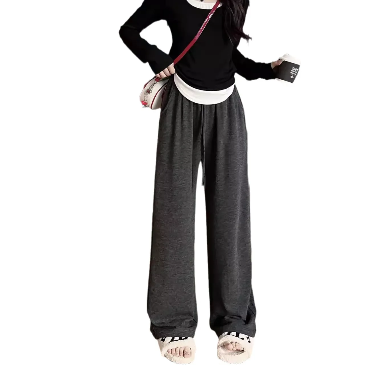 ワイドレッグパンツ 高品質 レディース 冬用 ダブルデッキ ウール フルレングス ホームウェア フロッキング 機能性 暖かさ リブ編み ソフトシェル OL