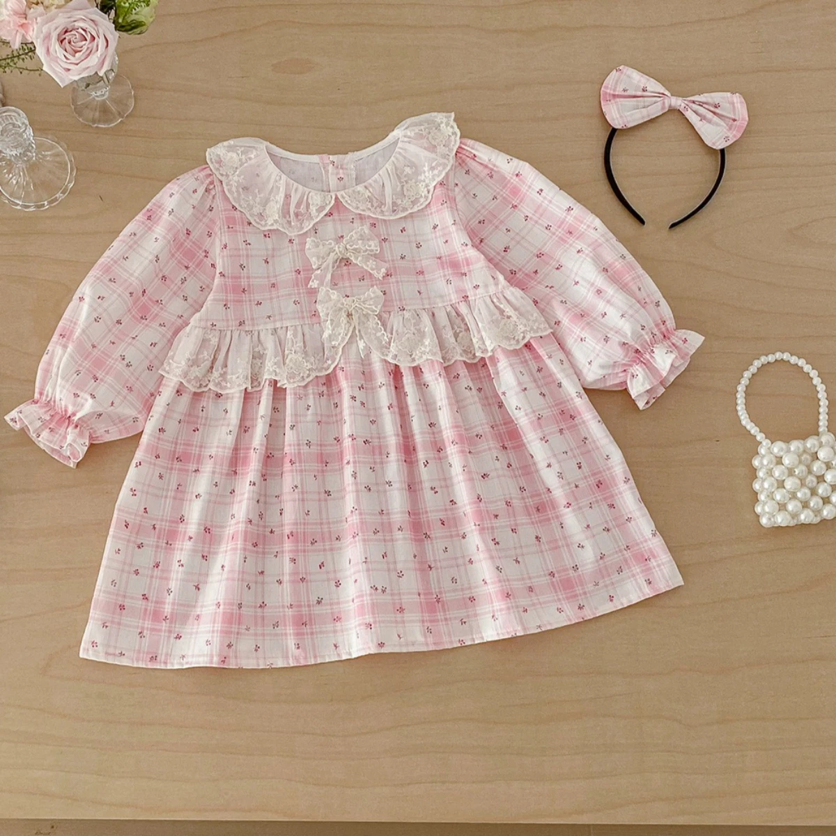 

Girls Dress 2026 Spring and Summer New Childrens Clothing Korean Style Girl Baby Sweet Foreign Style Embroidered Lace Dress